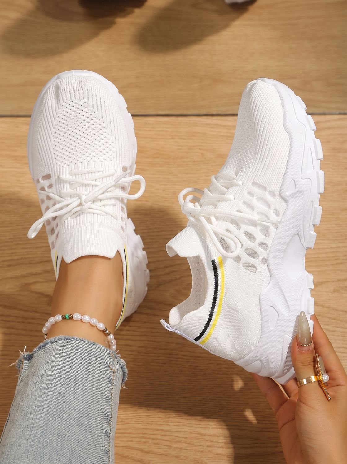 Miss | Sneakers Dames Chunky Zool Vetersluiting Mesh Bovenwerk
