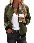 Bomberjack Dames Klassiek Slim Fit met Ribboorden - Legergroen
