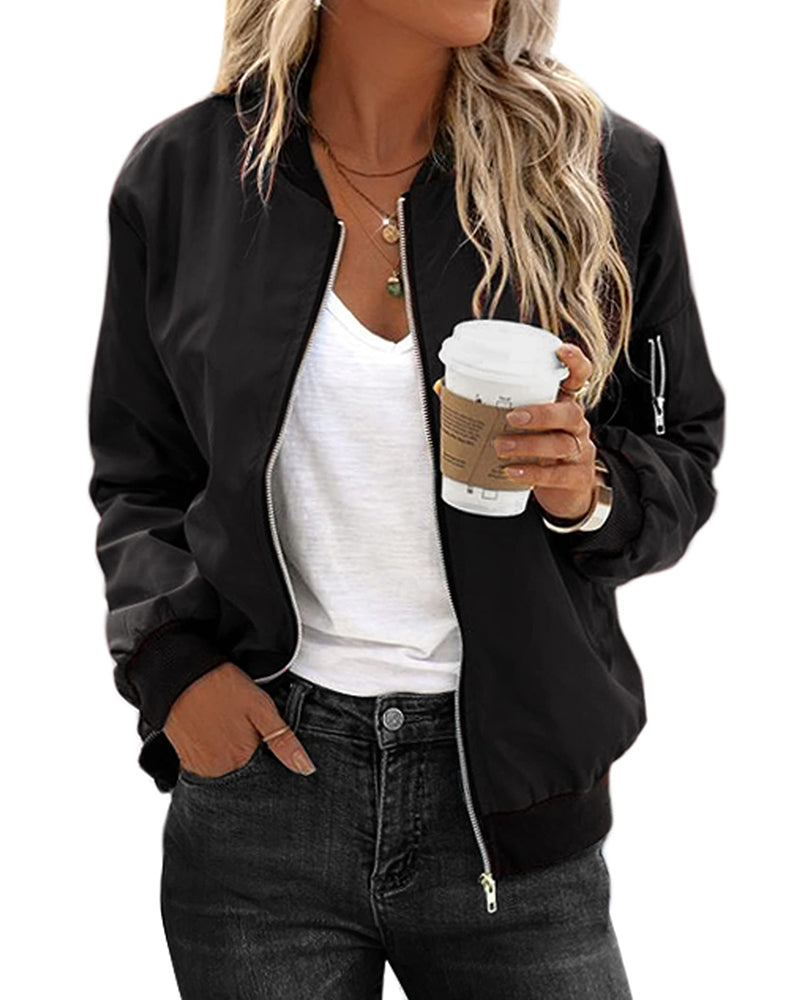 Bomberjack Dames Klassiek Slim Fit met Ribboorden - Zwart