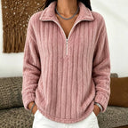 Miss | Hoodie Dames Halve Rits Geribbeld Heuplang Relaxed Fit