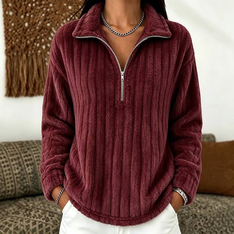 Miss | Hoodie Dames Halve Rits Geribbeld Heuplang Relaxed Fit