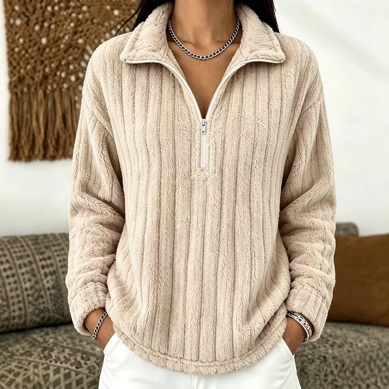 Miss | Hoodie Dames Halve Rits Geribbeld Heuplang Relaxed Fit
