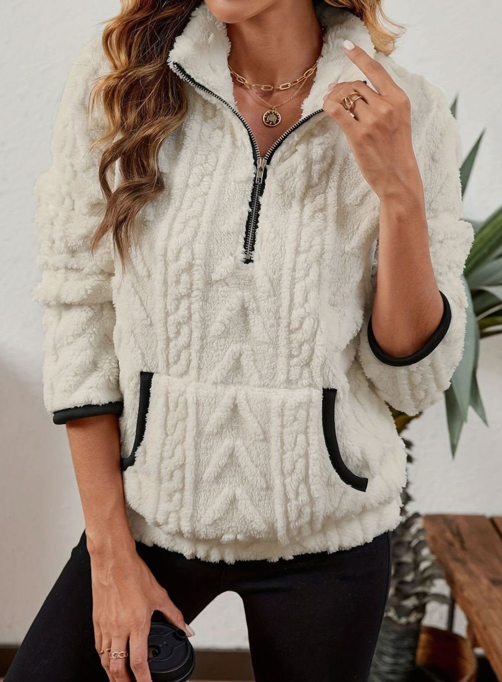 Miss | Trui Dames Halfzip Relaxed Heuplang - Fleece