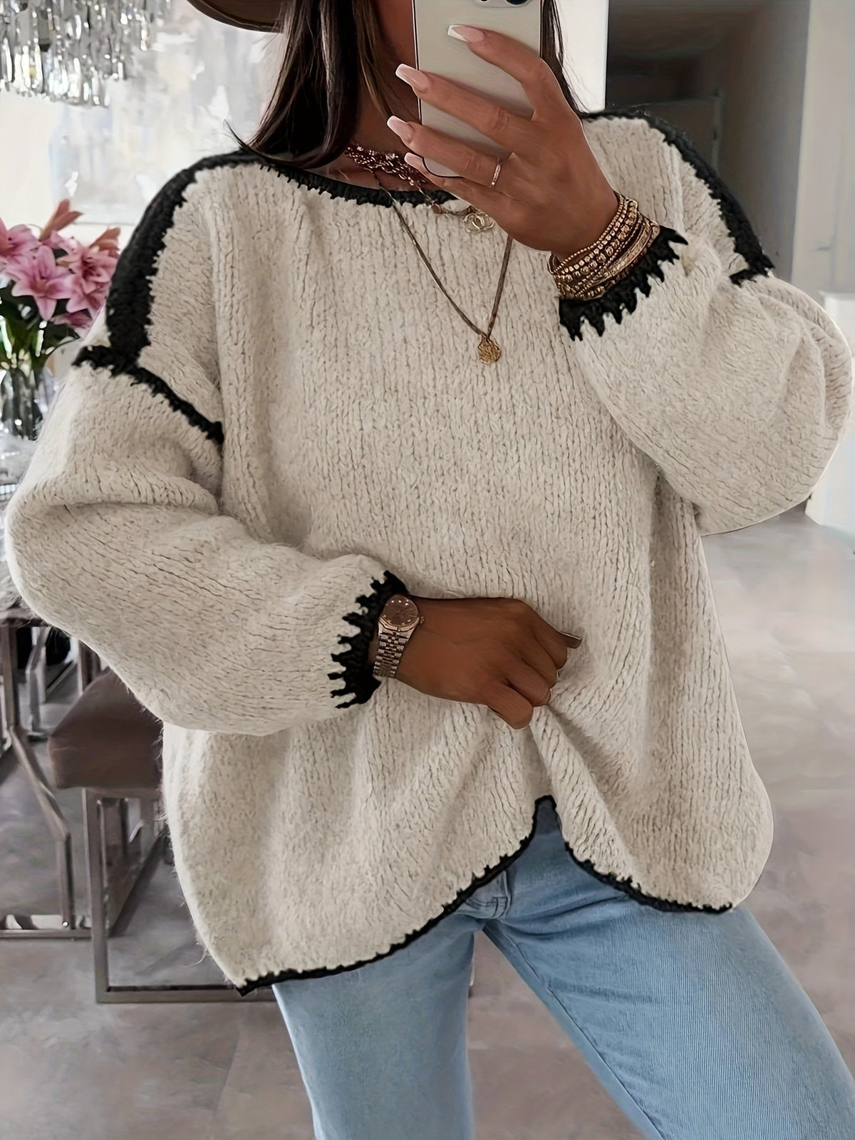 Miss | Trui Dames Oversized Boothals Contrastbies