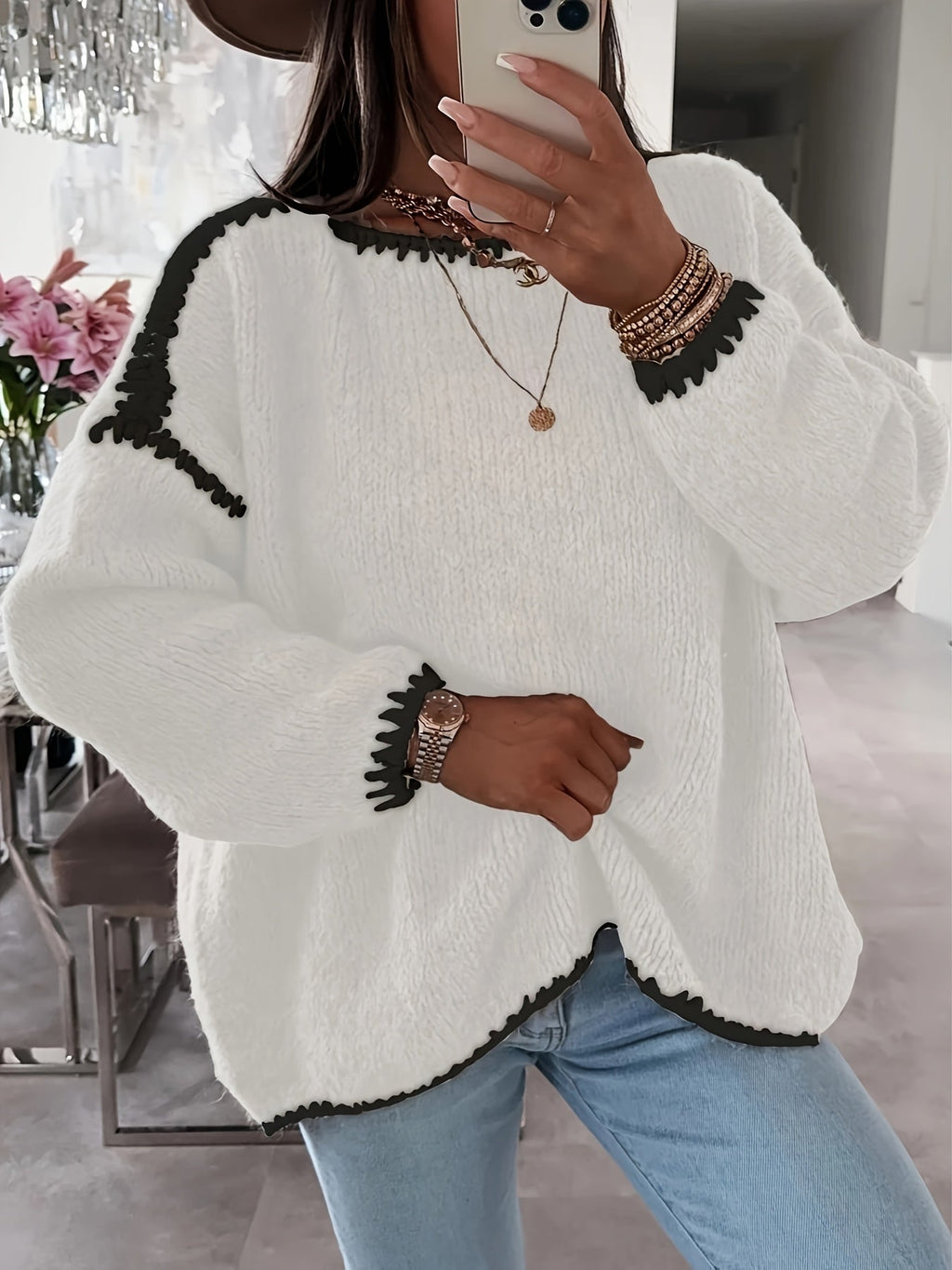 Miss | Trui Dames Oversized Boothals Contrastbies