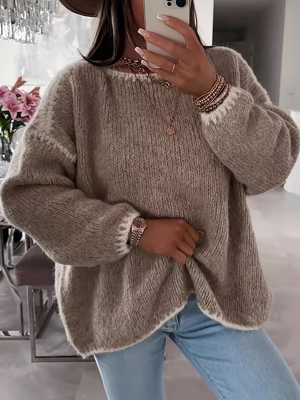 Miss | Trui Dames Oversized Boothals Contrastbies