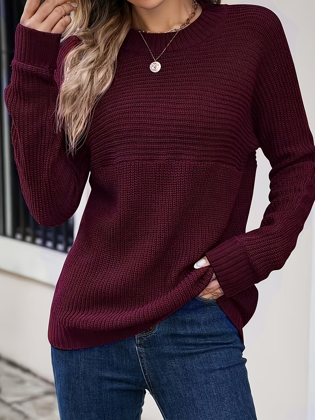 Miss | Trui Dames Oversized Ronde Hals Zijslits - Ribgebreid