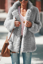 Miss | Jas Dames Oversized Brede Revers Heuplengte - Teddyfleece
