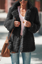 Miss | Jas Dames Oversized Brede Revers Heuplengte - Teddyfleece