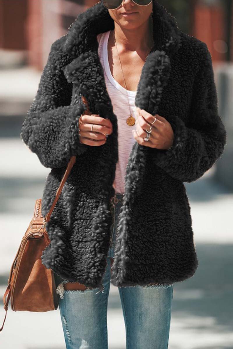 Miss | Jas Dames Oversized Brede Revers Heuplengte - Teddyfleece