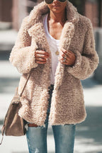 Miss | Jas Dames Oversized Brede Revers Heuplengte - Teddyfleece