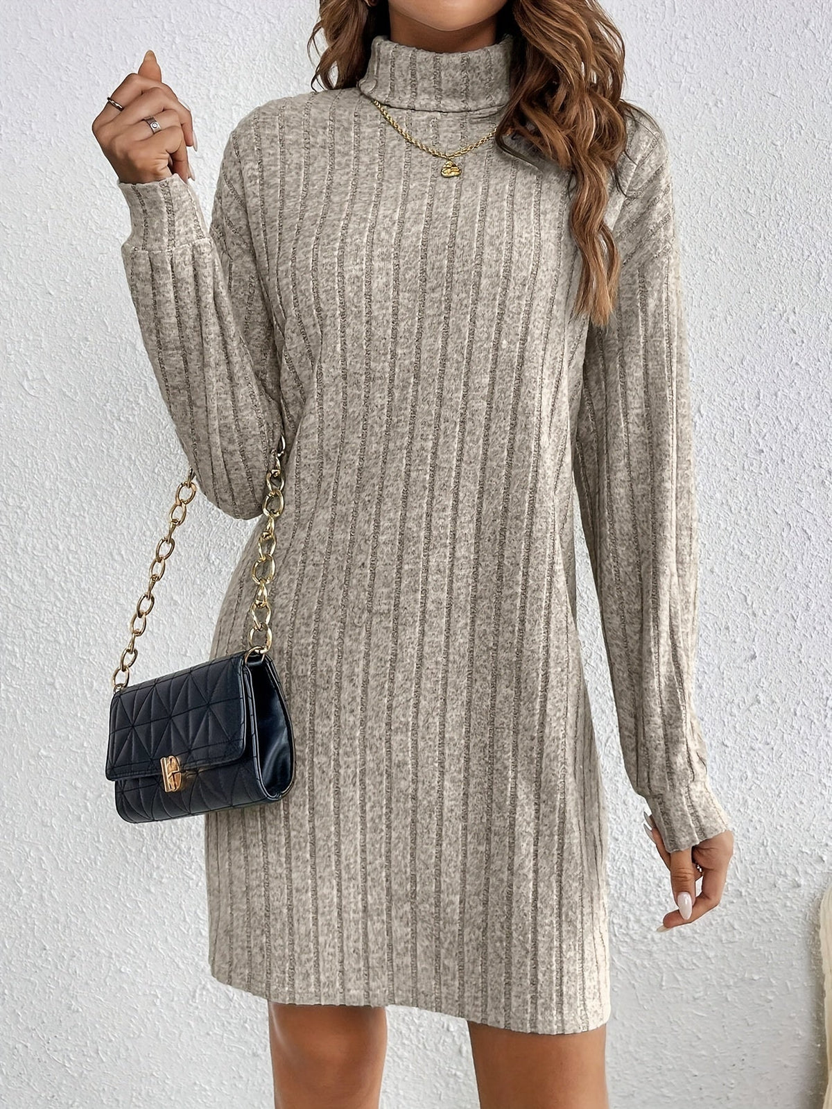 Miss | Jurk Dames Coltrui Bodycon Mini Lange Mouw