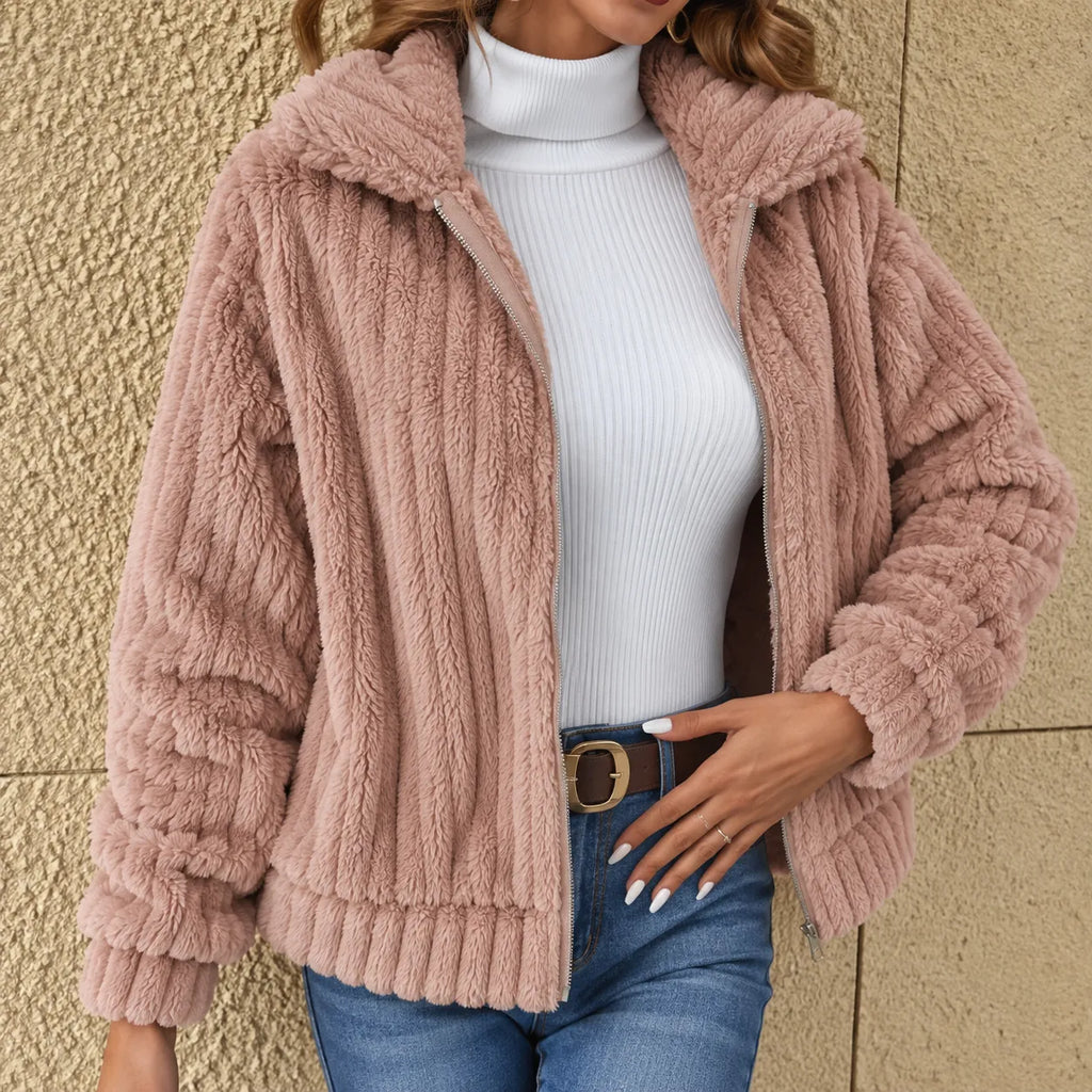 Miss | Jas Dames Cropped Brede Kraag - Teddy Fleece