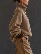 Miss | Trui Dames Oversized Half-Zip Bontmouwen - Grofgebreid