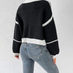 Miss | Vest Dames Cropped Pofmouwen Contraststreep - Gebreid