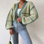 Miss | Vest Dames Cropped Pofmouwen Contraststreep - Gebreid