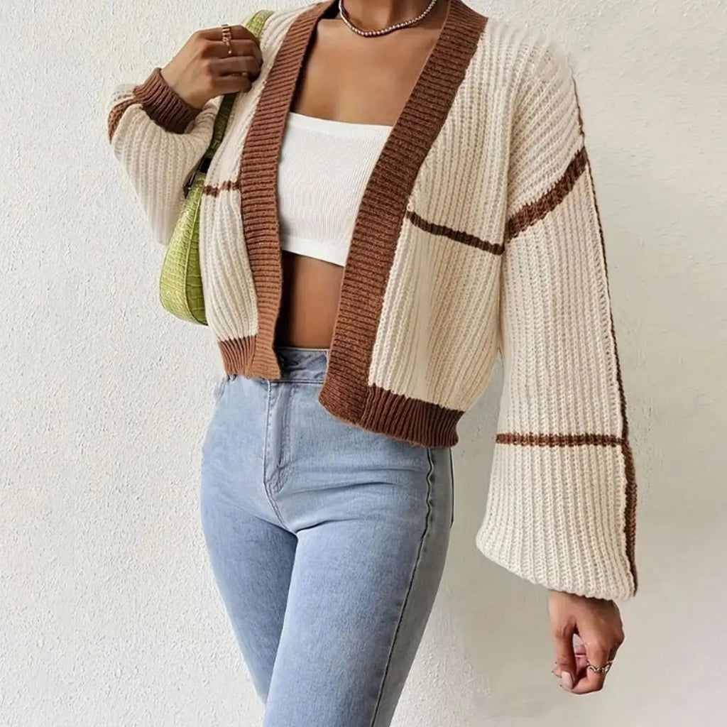 Miss | Vest Dames Cropped Pofmouwen Contraststreep - Gebreid
