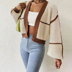 Miss | Vest Dames Cropped Pofmouwen Contraststreep - Gebreid