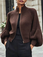 Miss | Vest Dames Cropped Pofmouwen Staande Kraag Rits