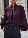 Miss | Vest Dames Cropped Pofmouwen Staande Kraag Rits