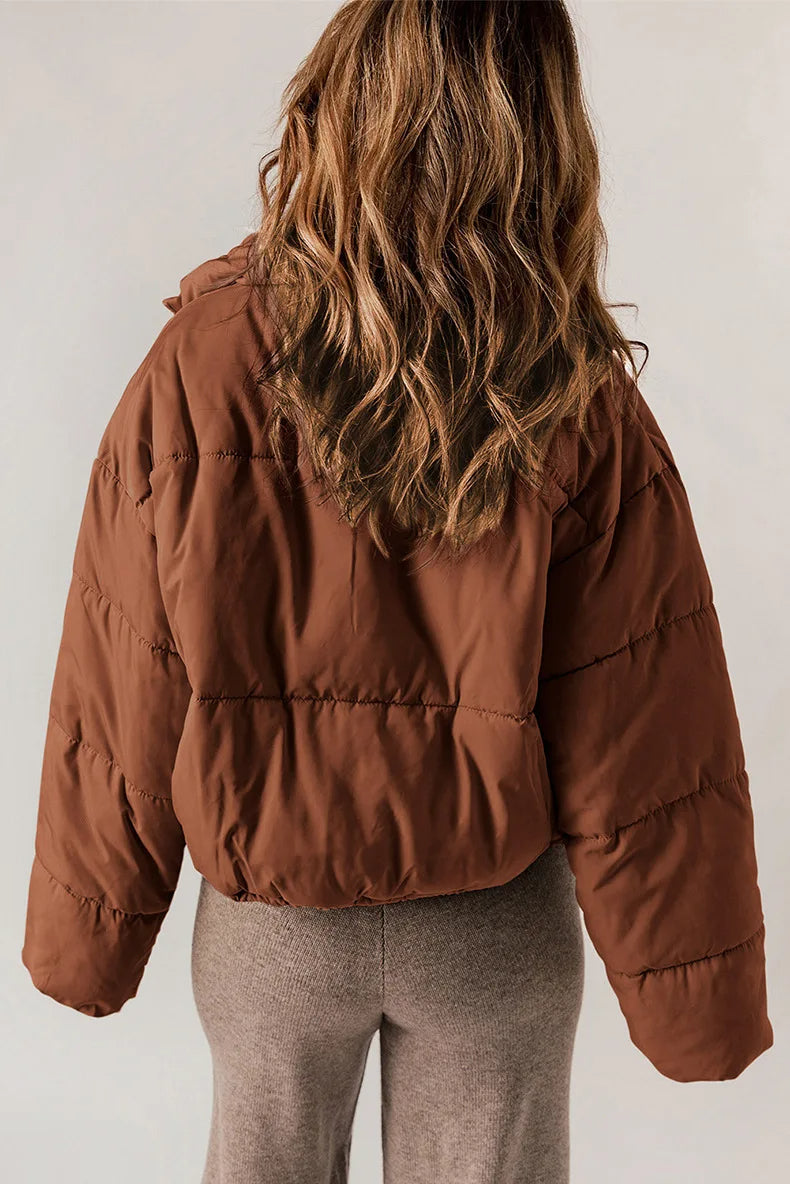 Miss | Jas Dames Gewatteerd Cropped Oversized Staande Kraag