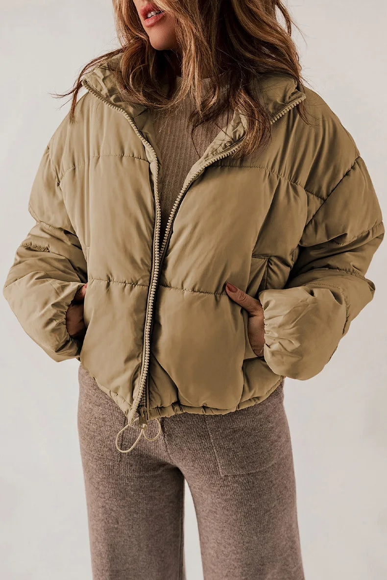 Miss | Jas Dames Gewatteerd Cropped Oversized Staande Kraag