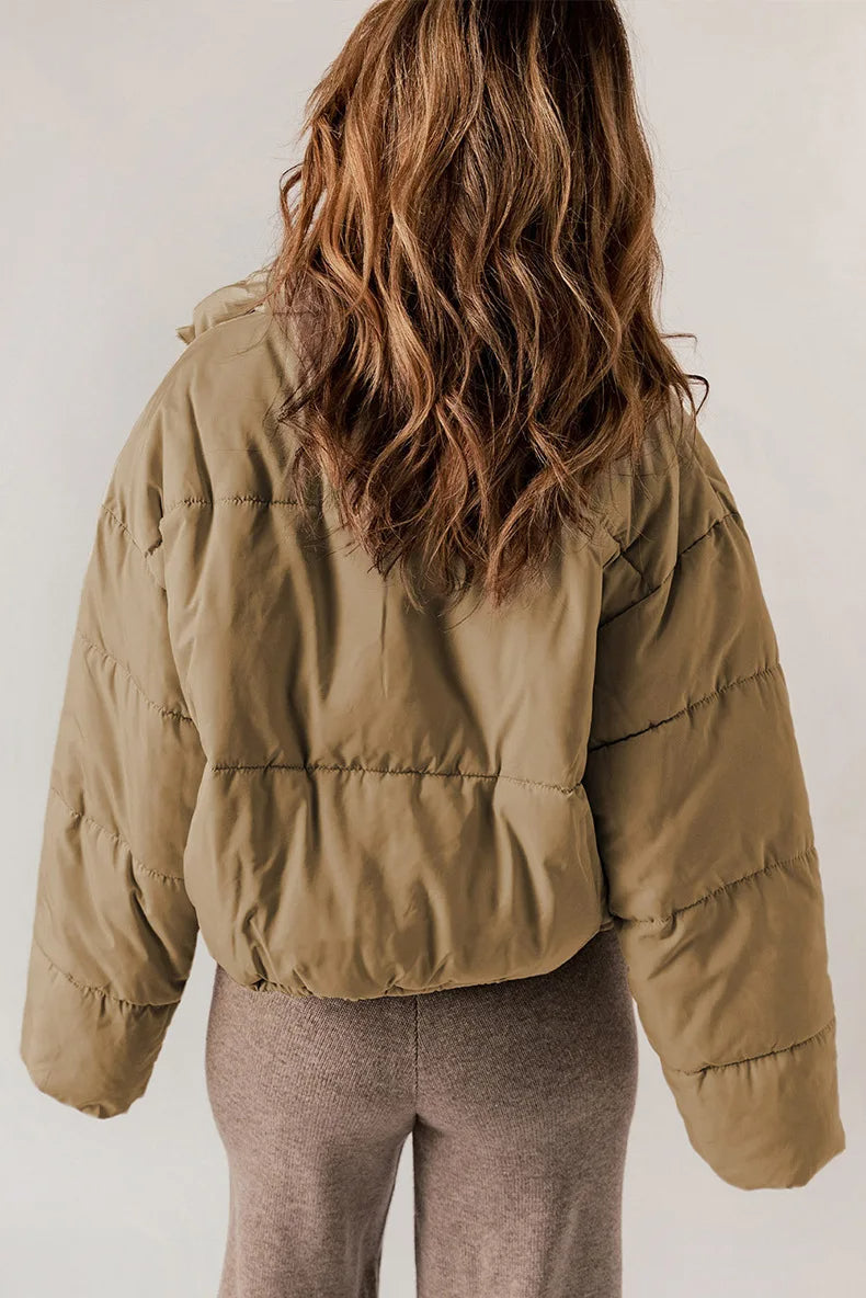 Miss | Jas Dames Gewatteerd Cropped Oversized Staande Kraag