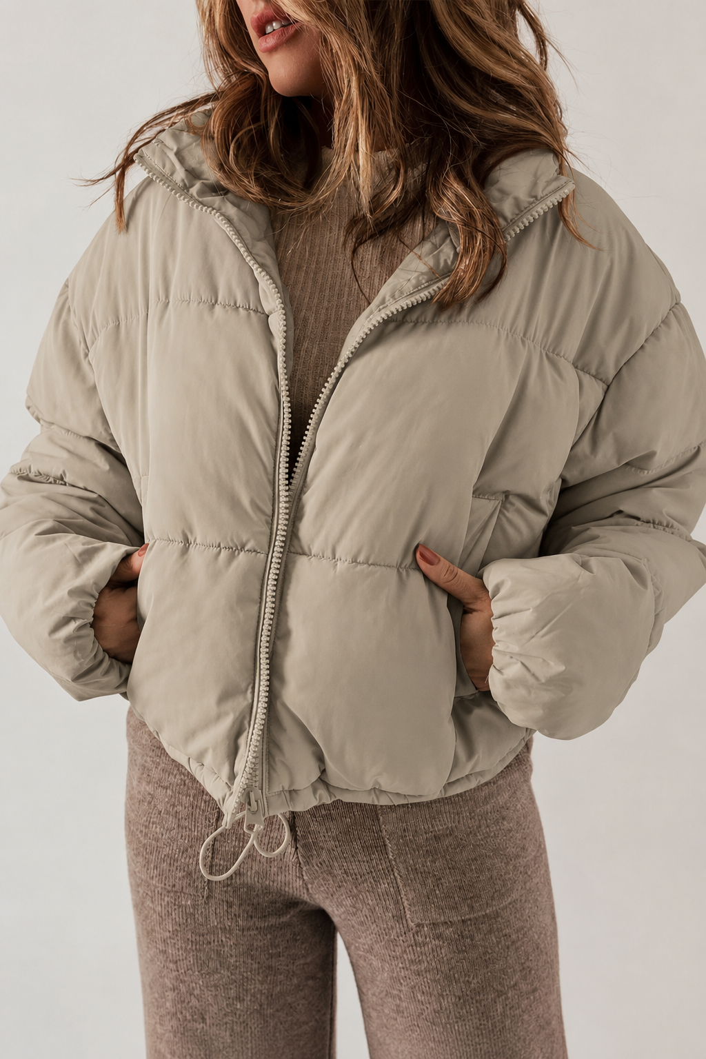 Miss | Jas Dames Gewatteerd Cropped Oversized Staande Kraag