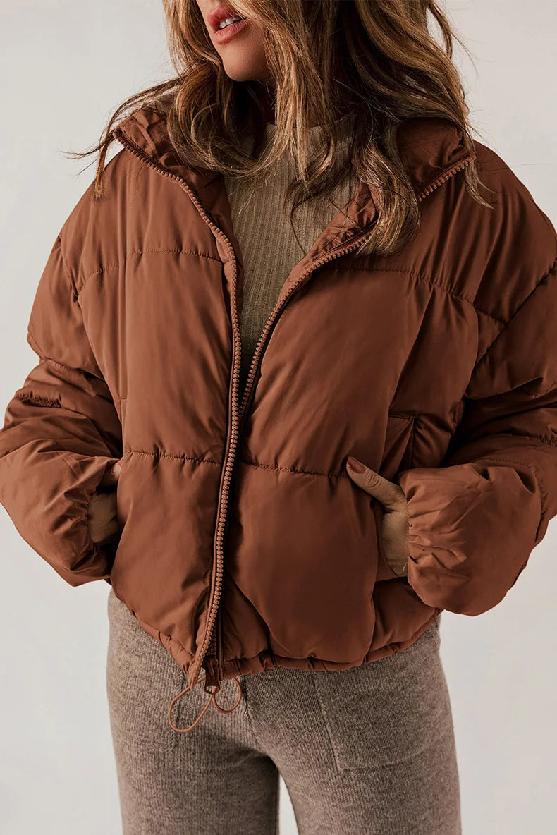 Miss | Jas Dames Gewatteerd Cropped Oversized Staande Kraag