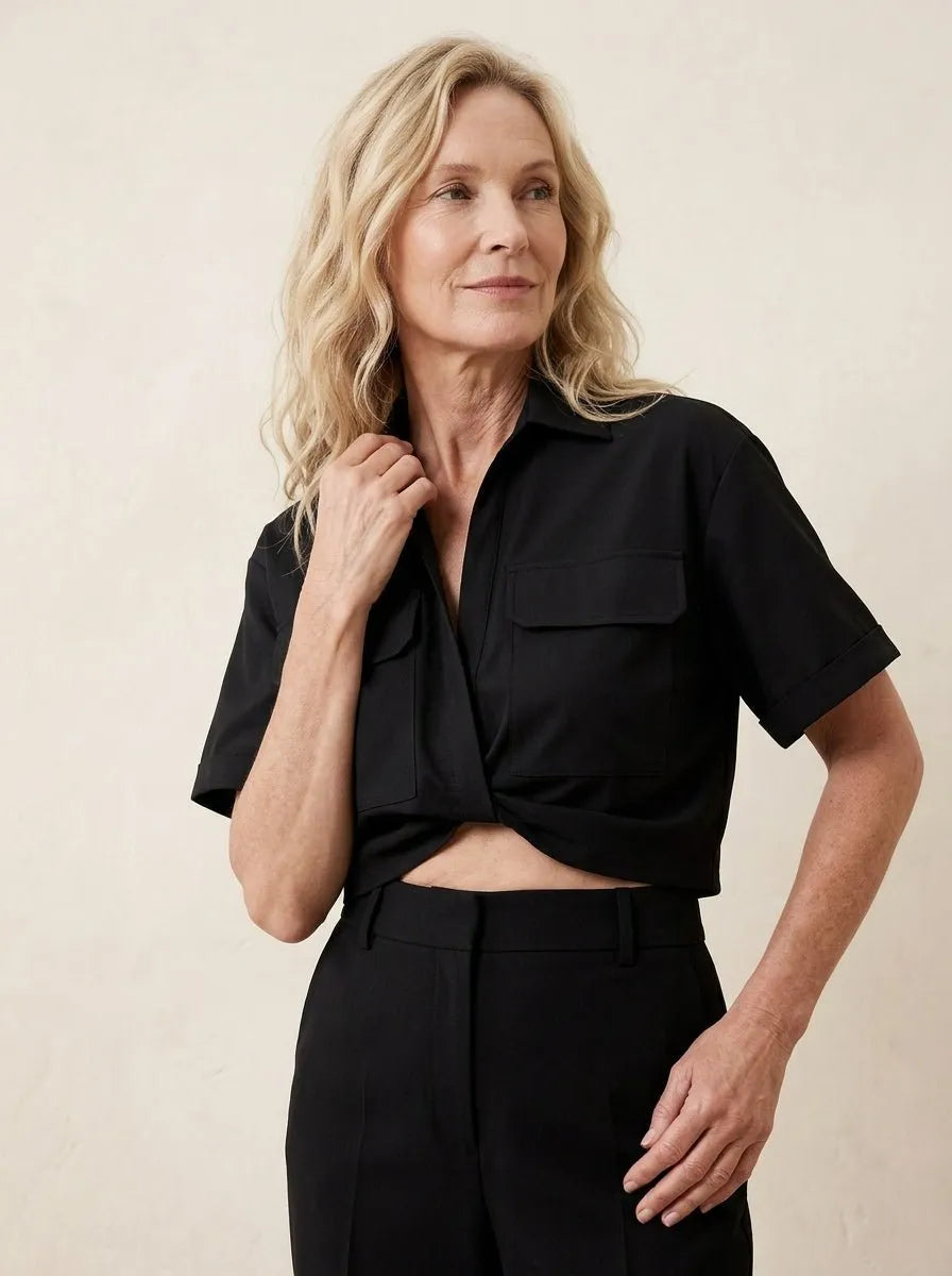 Cropped Shirt Gedraaide knoopdetail - Miss Madera MIS-55AF08