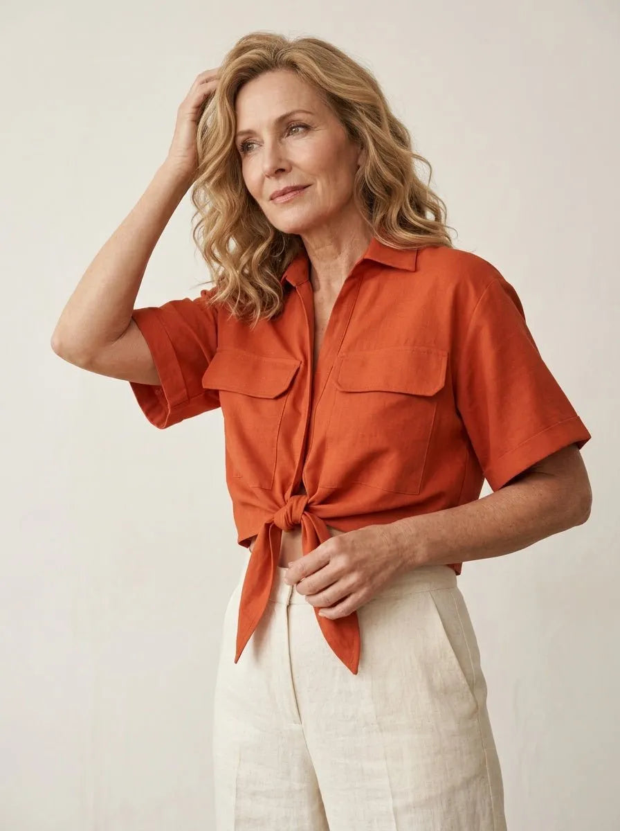 Cropped Shirt Gedraaide knoopdetail - Miss Madera MIS-4EAE5A