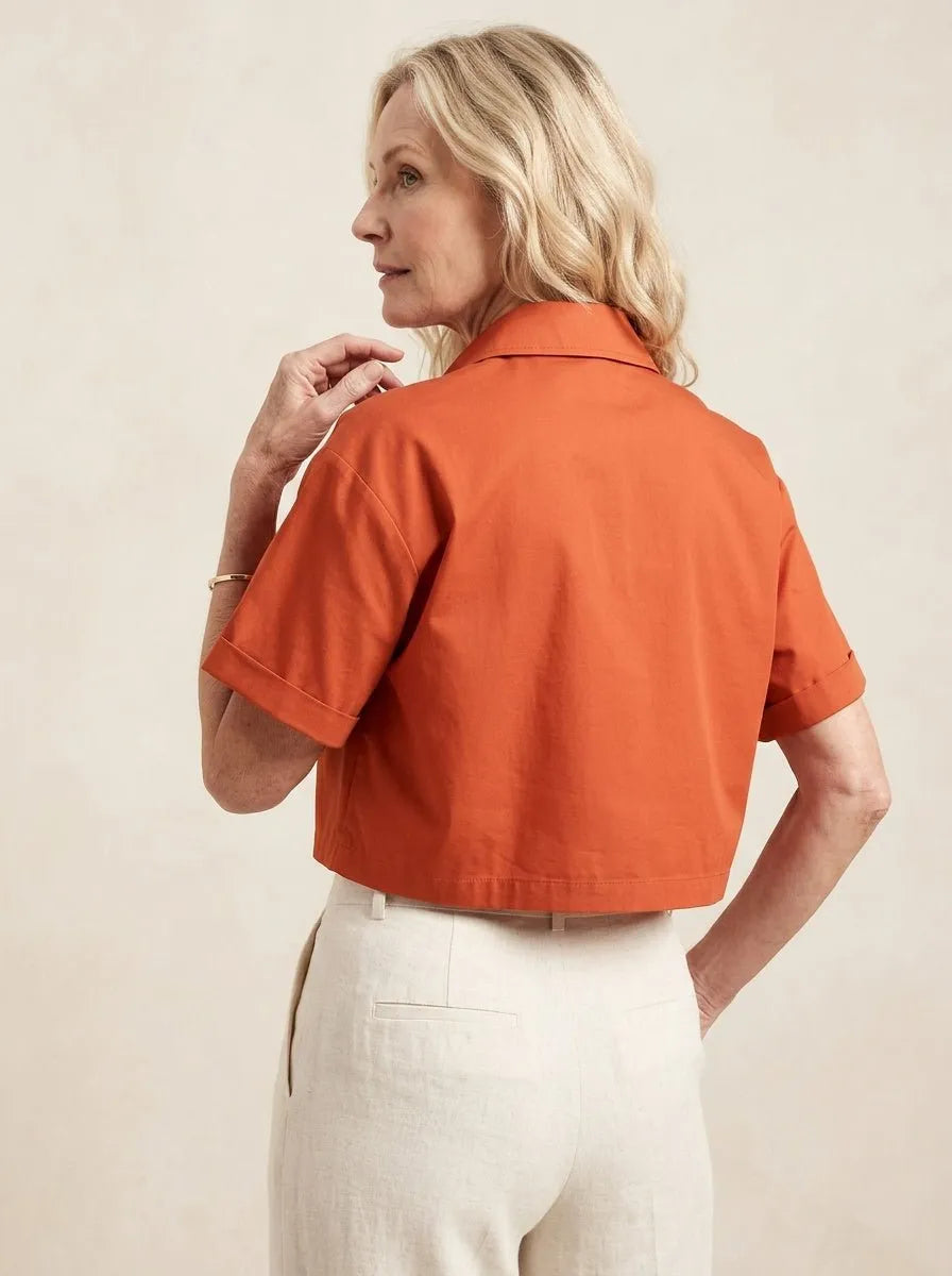 Cropped Shirt Gedraaide knoopdetail - Miss Madera MIS-4EAE5A