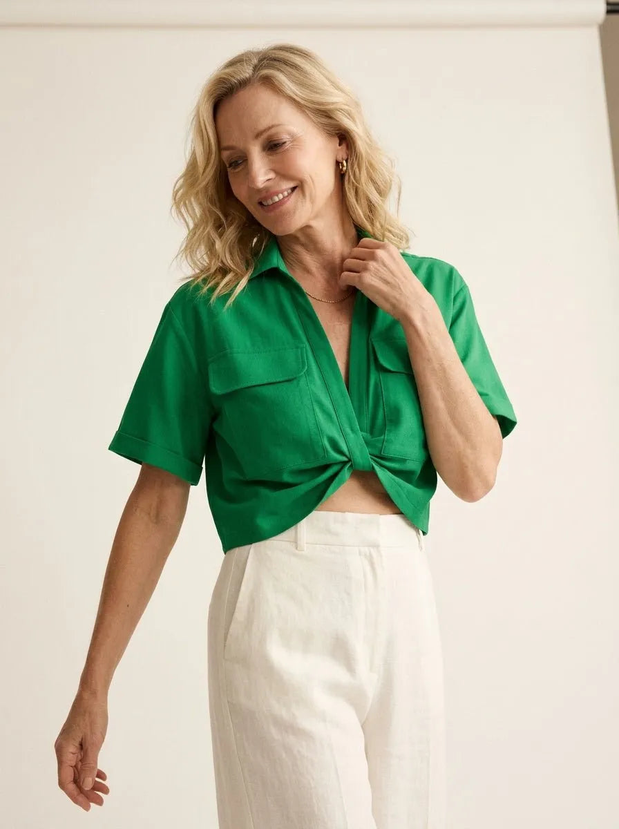 Cropped Shirt Gedraaide knoopdetail - Miss Madera MIS-5B6910