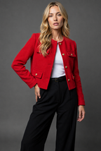 Miss | Blazer Dames Cropped Kraagloze Hals Gouden Knopen