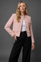 Miss | Blazer Dames Cropped Kraagloze Hals Gouden Knopen
