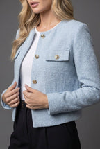 Miss | Blazer Dames Cropped Kraagloze Hals Gouden Knopen