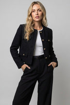 Miss | Blazer Dames Cropped Kraagloze Hals Gouden Knopen