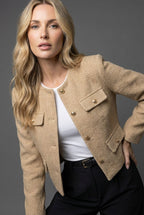 Miss | Blazer Dames Cropped Kraagloze Hals Gouden Knopen
