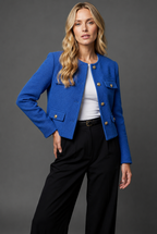 Miss | Blazer Dames Cropped Kraagloze Hals Gouden Knopen