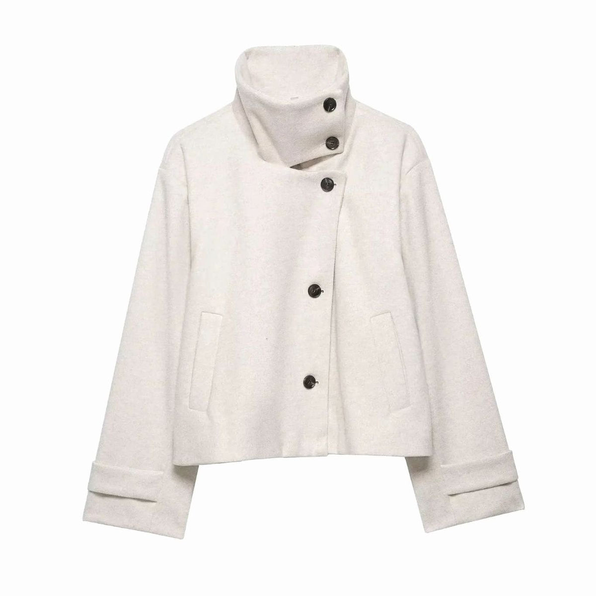 Miss | Jas Dames Cropped Hoge Kraag Asymmetrische Knopen