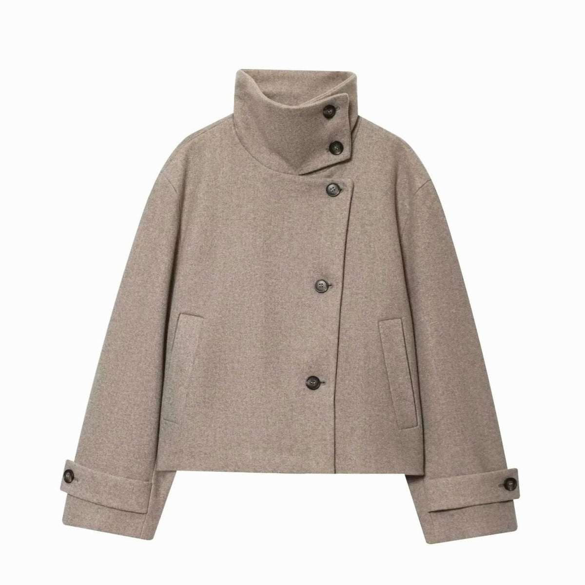 Miss | Jas Dames Cropped Hoge Kraag Asymmetrische Knopen