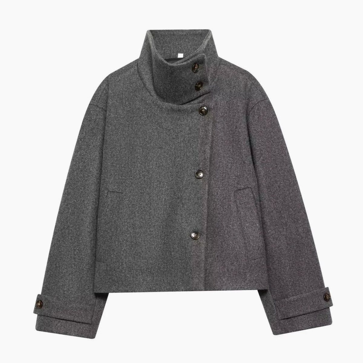 Miss | Jas Dames Cropped Hoge Kraag Asymmetrische Knopen