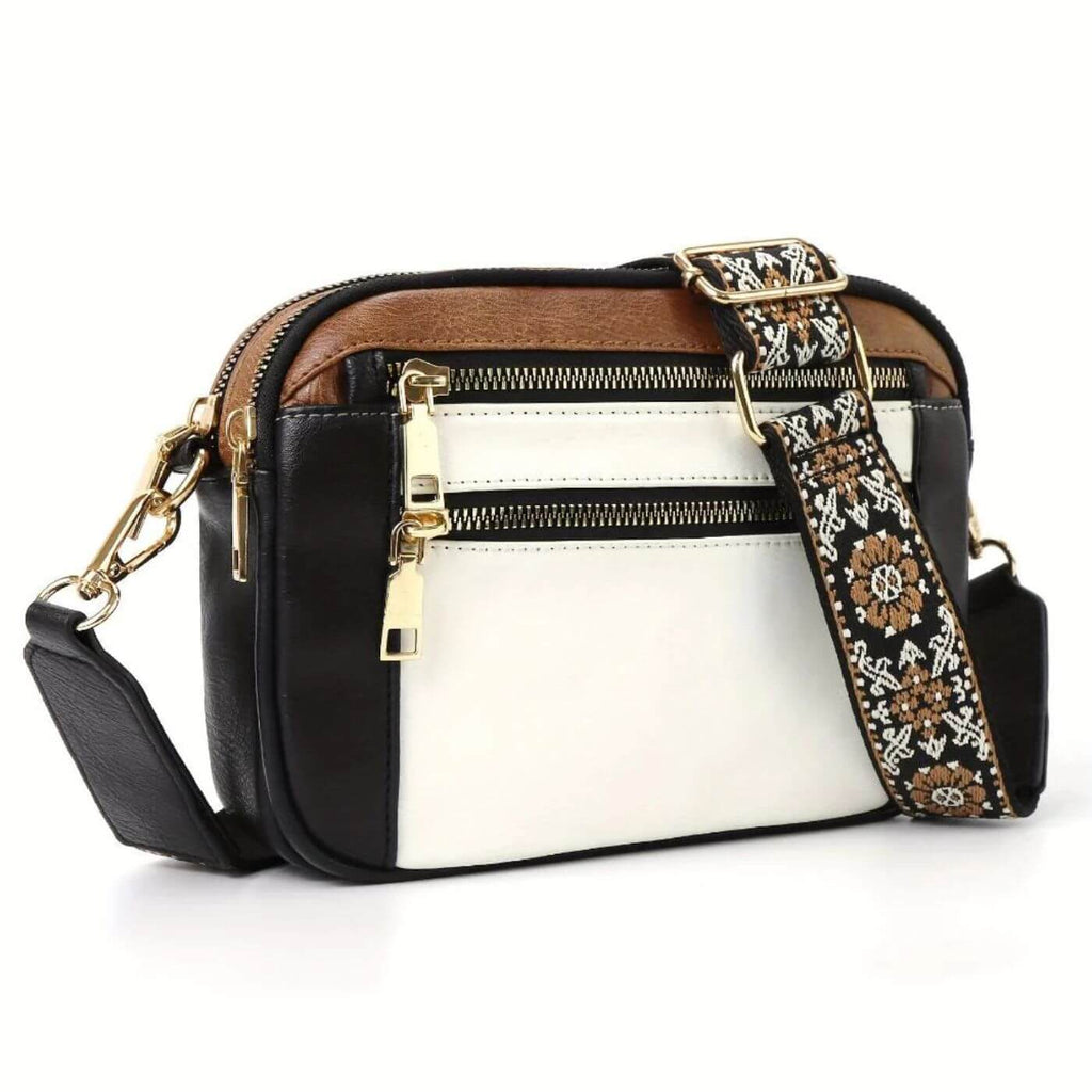 Miss | Handtas Dames Crossbody Geborduurde Boho Riem Drie Vakken