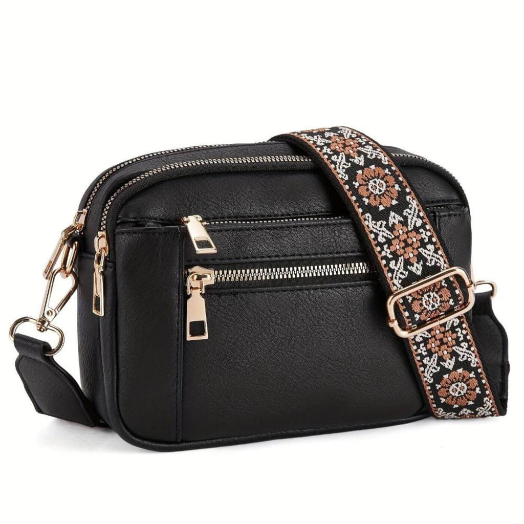 Miss | Handtas Dames Crossbody Geborduurde Boho Riem Drie Vakken