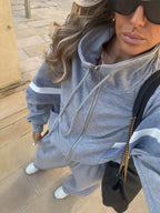 Jas Dames Oversized Trechterhals Rits Contraststreep