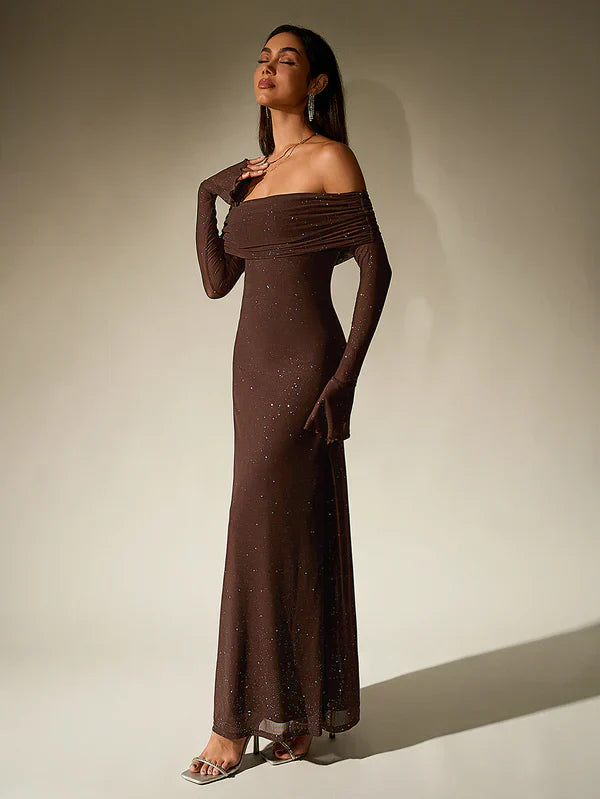 Miss | Jurk Dames Maxi Schouderloos - Glitter