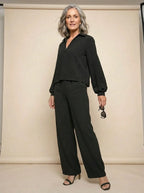 Dames Blouse Zwart Bishop Mouwen | Relaxed Fit Synthetisch - Miss Madera MIS-59546F