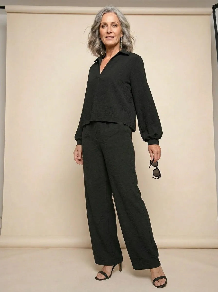 Dames Blouse Zwart Bishop Mouwen | Relaxed Fit Synthetisch - Miss Madera MIS-59546F