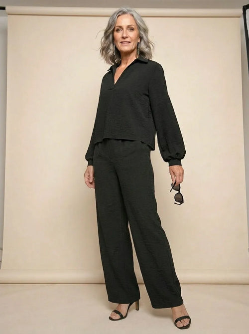 Dames Blouse Zwart Bishop Mouwen | Relaxed Fit Synthetisch - Miss Madera MIS-59546F
