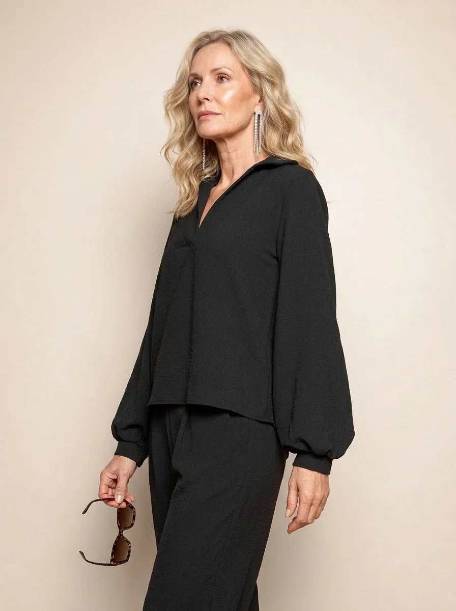 Dames Blouse Zwart Bishop Mouwen | Relaxed Fit Synthetisch - Miss Madera MIS-59546F
